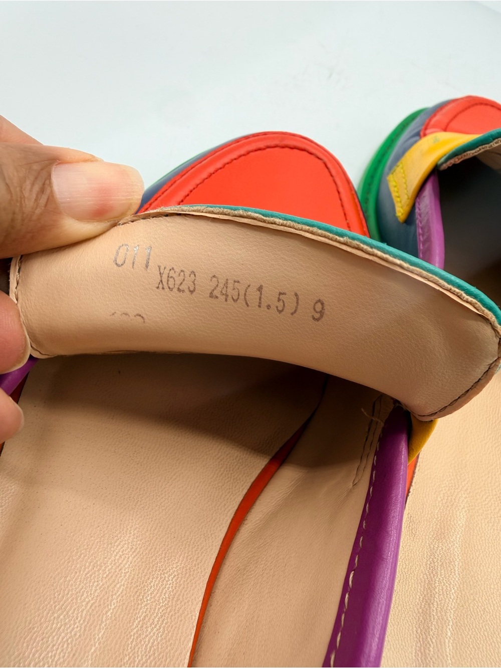 Sansa Costa Colorblock Leather Slip-On Mules in Red, Purple & Green - Picture 6 of 7
